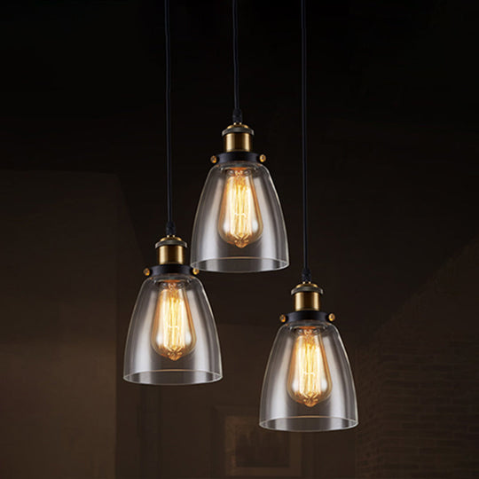 Clear Glass Industrial Bell Pendant Light For Restaurants - Single Hanging Ceiling
