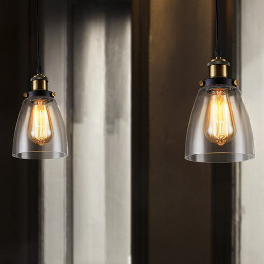 Clear Glass Industrial Bell Pendant Light For Restaurants - Single Hanging Ceiling