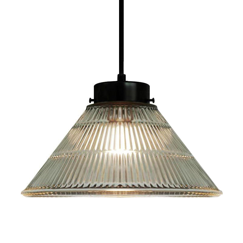 Clear Ribbed Glass Pendant Ceiling Light - Retro Style Tapered Design Ideal For Restaurants 1 Head