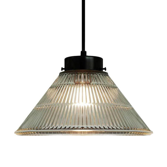 Clear Ribbed Glass Pendant Ceiling Light - Retro Style Tapered Design Ideal For Restaurants 1 Head