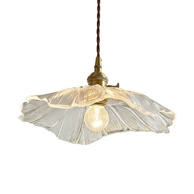 Vintage Floral Glass Pendant Light Fixture For Restaurants - Single Ruffled Design