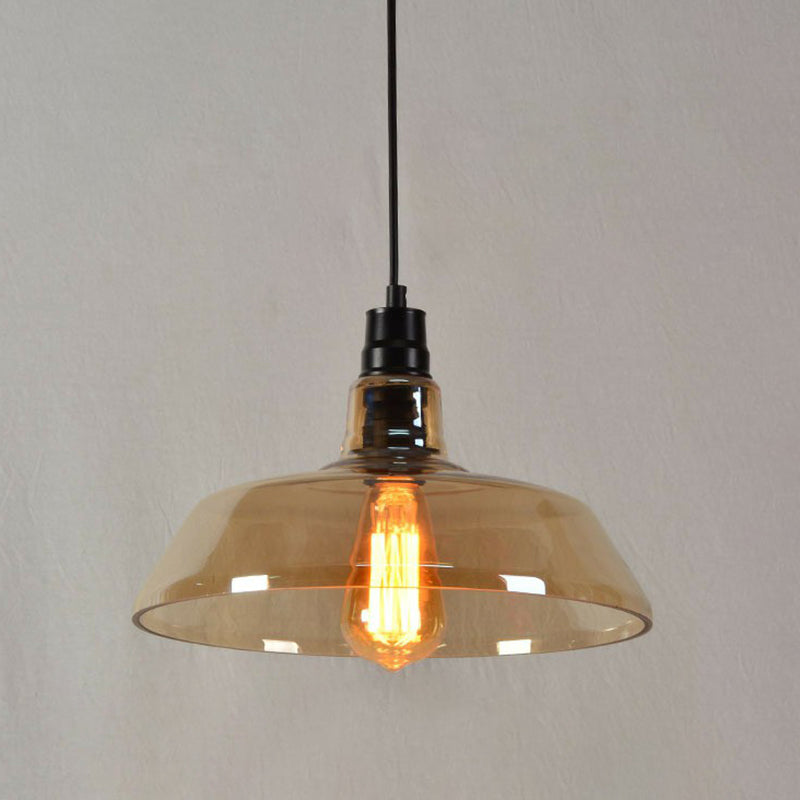 Vintage Glass Pendant Lamp With Single Bulb For Restaurant Lighting Amber