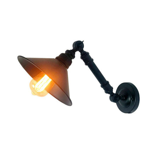 Vintage Iron Swing Arm Wall Lamp: Black Flared Reading Light For Bedroom With 1 Bulb - Mount