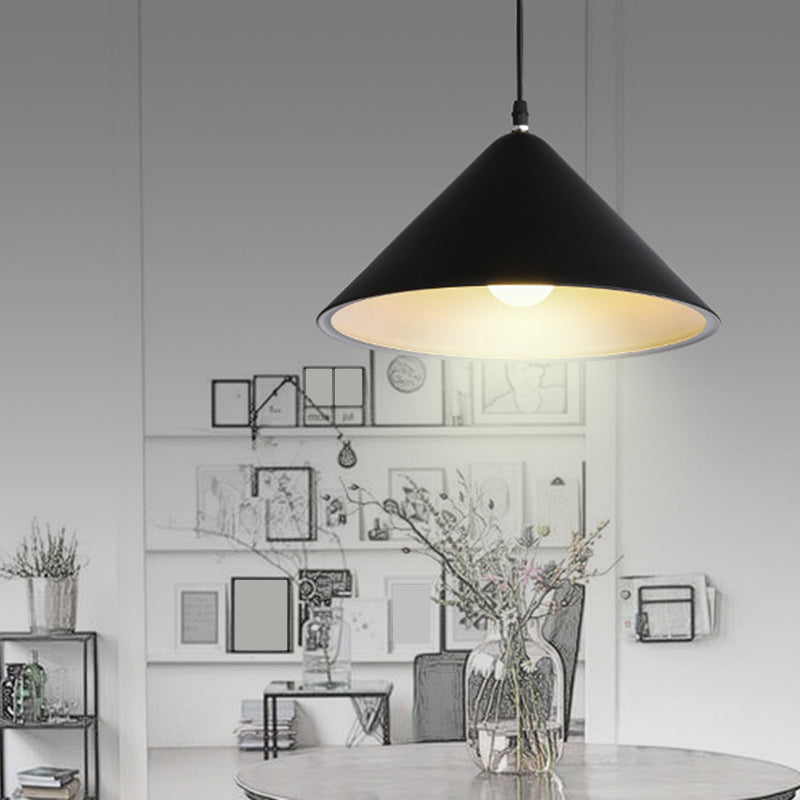 Minimalistic Metal Pendant Light For Dining Room - Conical Shape 1 Head Hanging Fixture