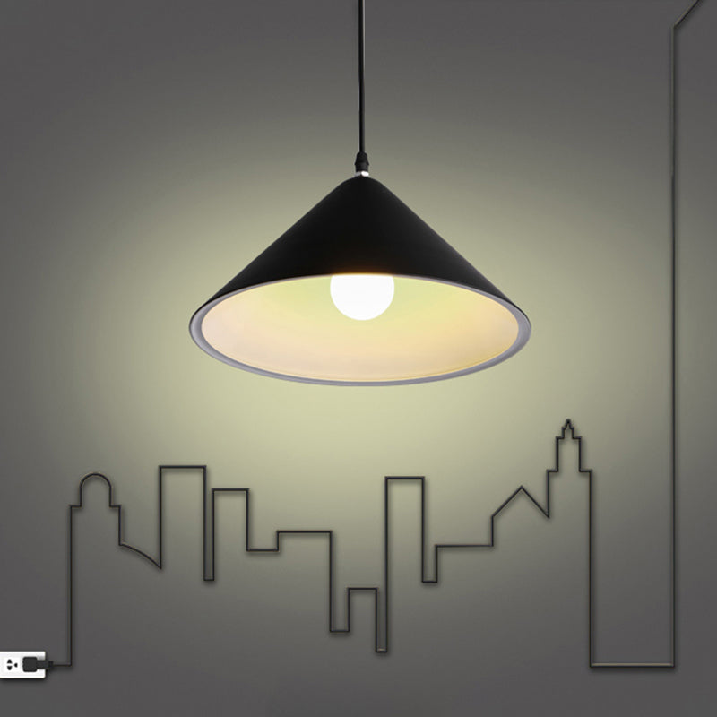 Minimalistic Metal Pendant Light For Dining Room - Conical Shape 1 Head Hanging Fixture
