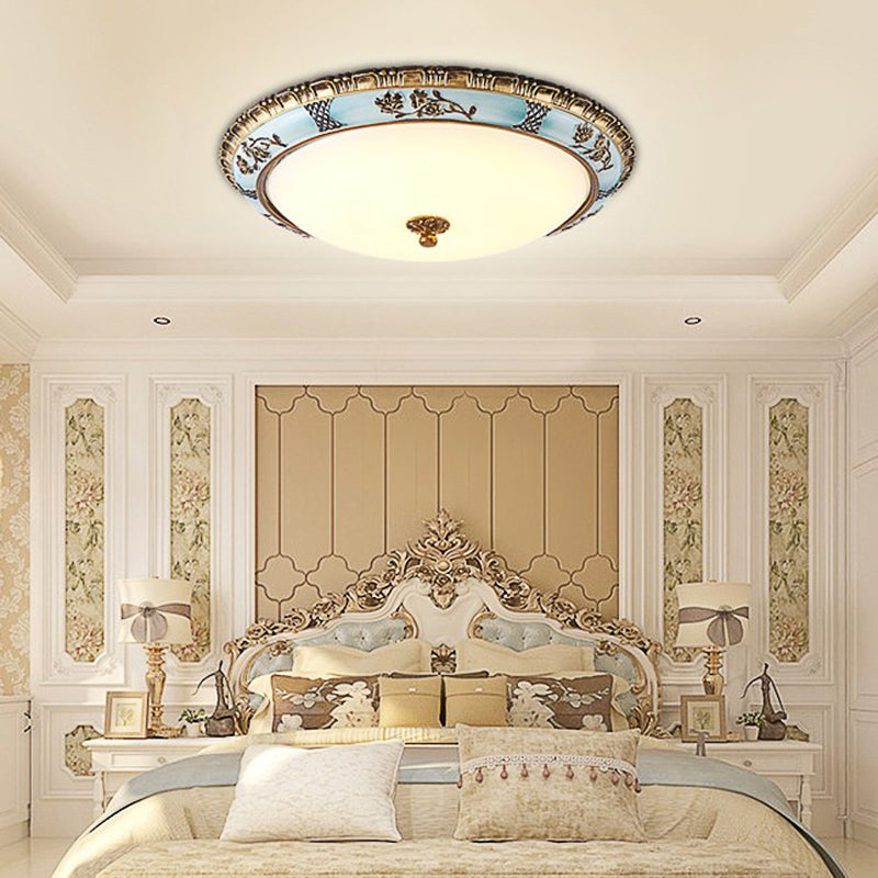 Blue Led Flushmount Lighting Traditional Resin Flower Ceiling Light For Corridor - 16/19.5/13.5