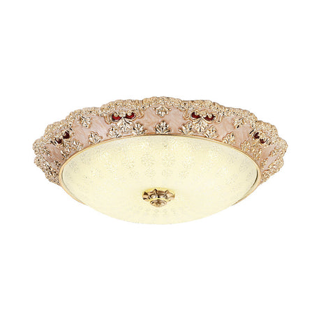 Flower Resin Led Flush Mount Ceiling Lamp For Traditional Living Rooms In Apricot/Green