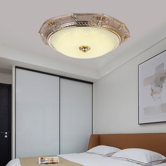 Traditional Crown Resin Flush Light Fixture - Led Flushmount Lighting In Apricot/Green Bedroom