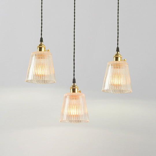 Sleek Clear Ribbed Glass Hanging Light - Simplicity 1-Bulb Pendant Fixture For Restaurants