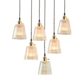 Clear Ribbed Glass Hanging Pendant Light For Restaurants - Tapered Simplicity Design With 1 Bulb