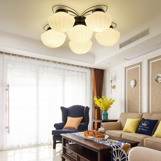 Black Classic Semi Flush Light With White Glass Bowl For Corridor - 3/4/6 Lights Ceiling Lighting 6