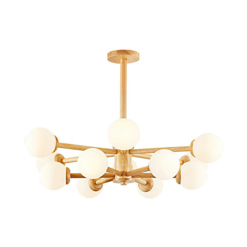 Nordic White Glass Ball Wood Sputnik Chandelier – Stylish Ceiling Pendant Light For Living Room