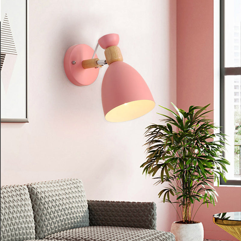 Modern Geometric Wall Sconce With Wood Deco - Macaron Metal Reading Light