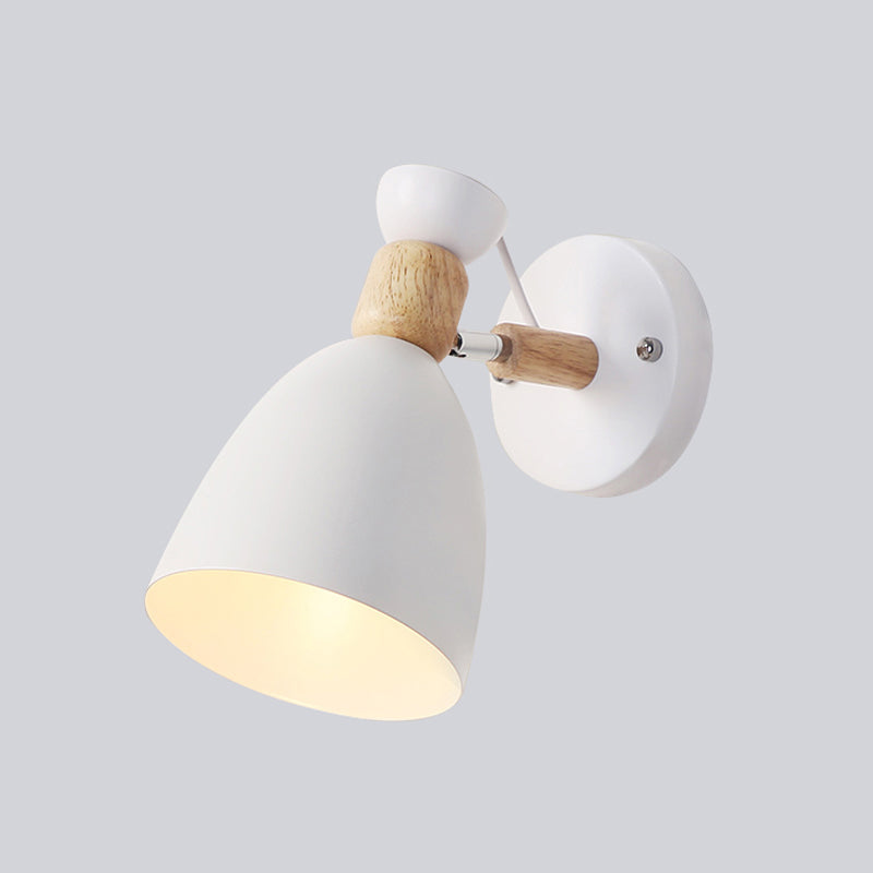 Modern Geometric Wall Sconce With Wood Deco - Macaron Metal Reading Light White