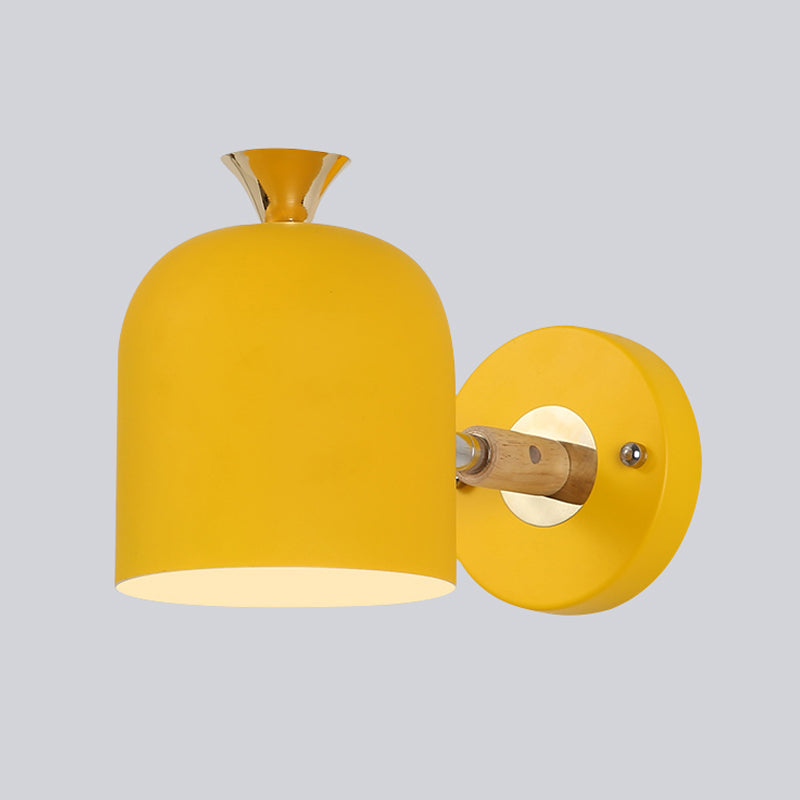 Modern Geometric Wall Sconce With Wood Deco - Macaron Metal Reading Light Yellow