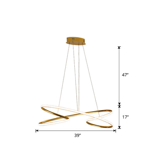Aluminum Twist Led Pendant Chandelier: Artistic Hanging Lamp For Dining Table Gold / 39.5’