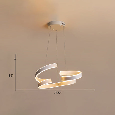 Modern Aluminum Led Ceiling Chandelier: White Twisted Hanging Light For Restaurants / 23.5 Warm