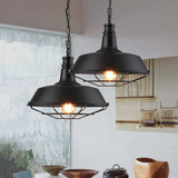Barn Metal Suspension Dining Room Hanging Lamp - Industrial 1 Head Light With Tapered Cage Guard