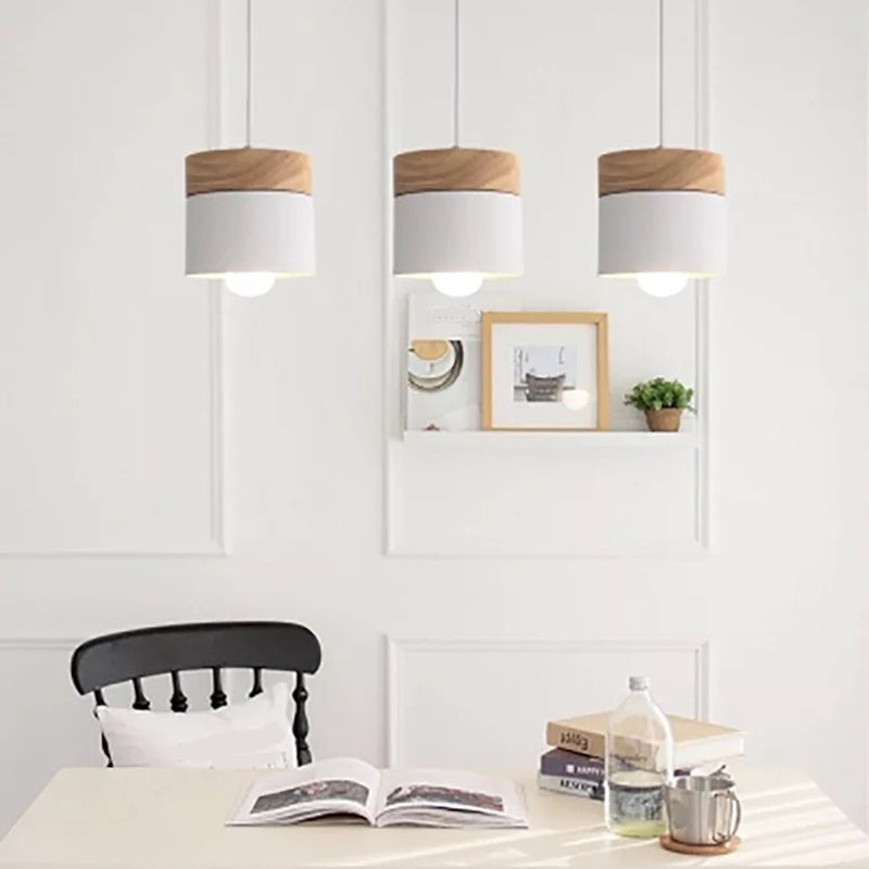Minimalist Wood Pendant Light Fixture With Cylindrical Metal Lamp Design - Perfect For Table