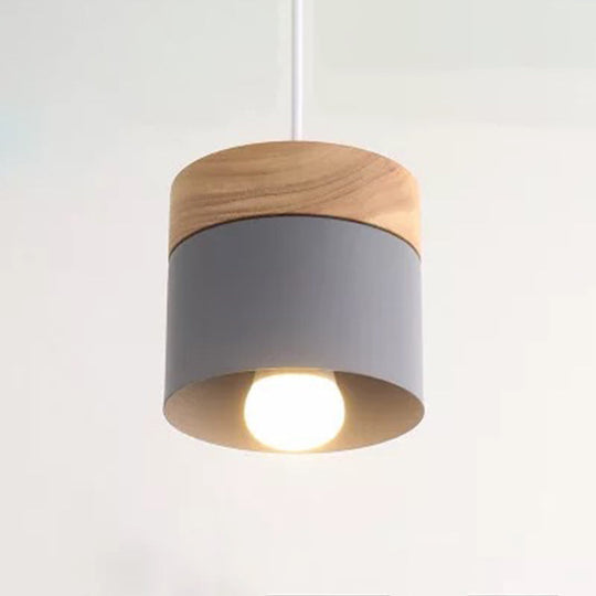 Minimalist Wood Pendant Light Fixture With Cylindrical Metal Lamp Design - Perfect For Table