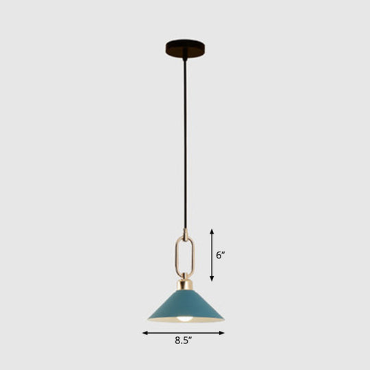 Macaron Single-Bulb Pendant Light With Conical Metal Shade And Oval Ring For Ceiling
