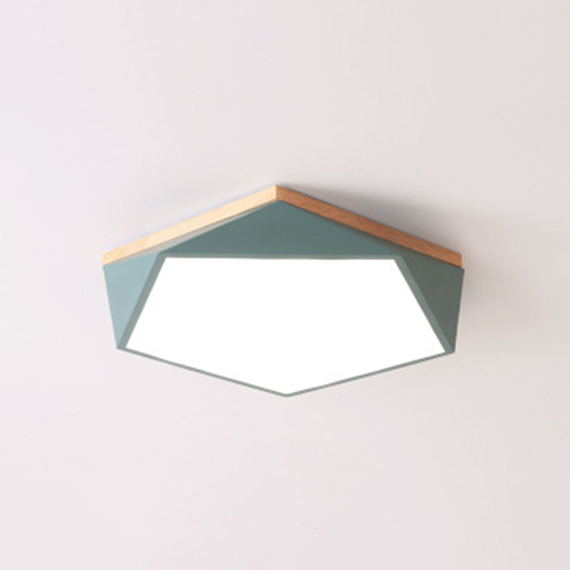 Geometric Led Ceiling Light With Wood Accent - Modern Acrylic Flush Mount For Bedroom Green /