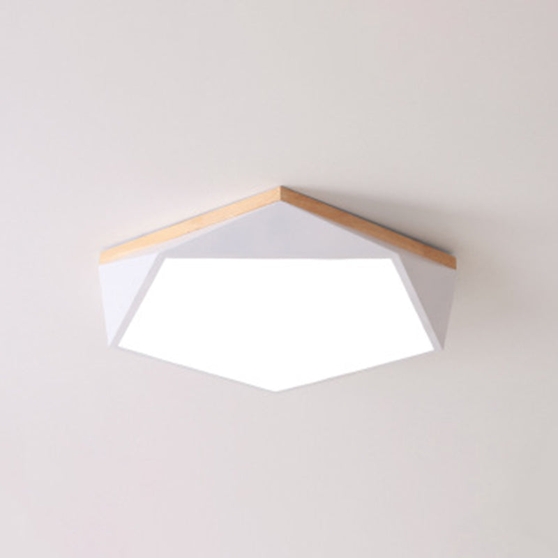 Geometric Led Ceiling Light With Wood Accent - Modern Acrylic Flush Mount For Bedroom White / 16.5’