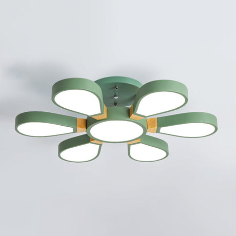 Nordic Style Led Ceiling Lamp - Petal Acrylic Shade Semi Flush Mount 6 / Green White