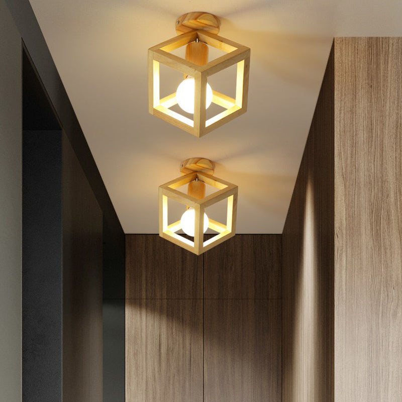 Modern Geometric Wooden Flush - Mount Ceiling Light Fixture - Small Size