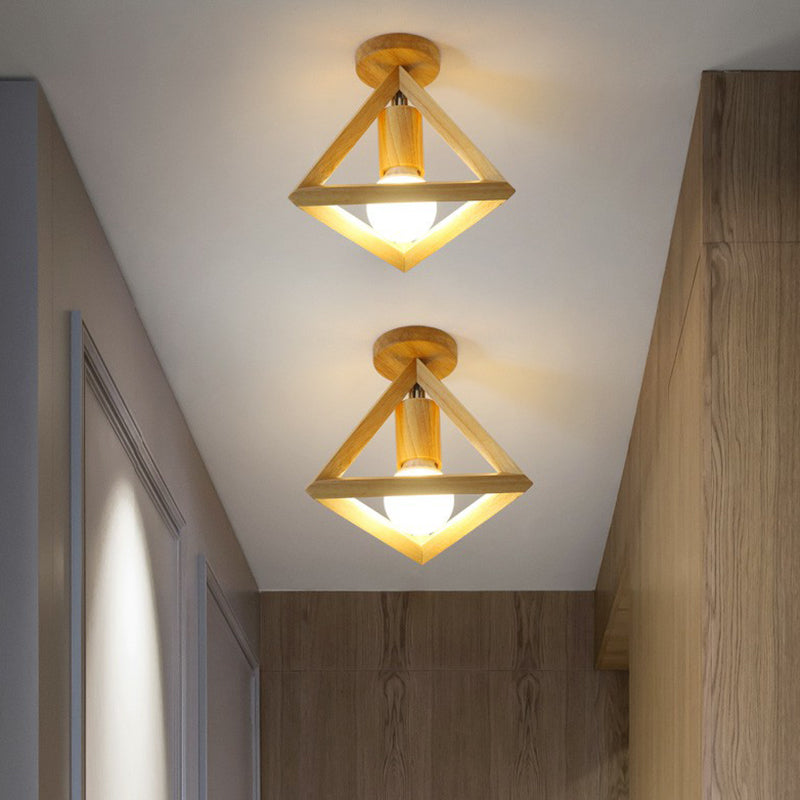 Modern Geometric Wooden Flush - Mount Ceiling Light Fixture - Small Size