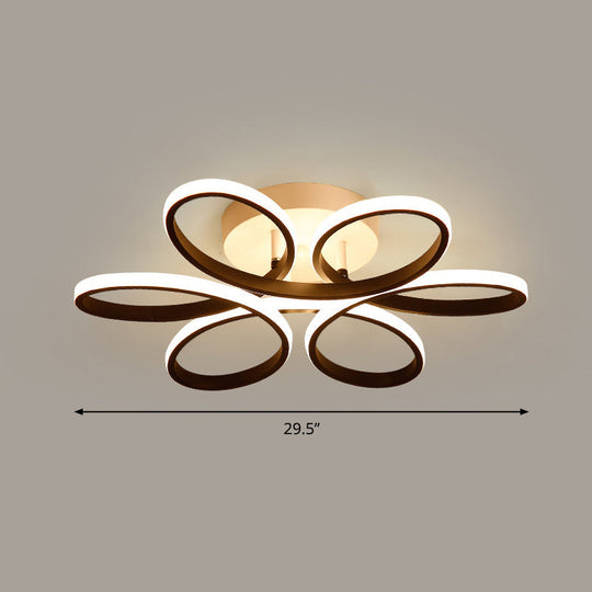 Modern Led Black Floral Metal Flush Light For Bedroom Ceiling / 29.5’ Remote Control Stepless