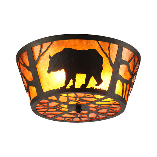 Country Style Round Marble Flushmount Ceiling Light With Bear/Horse Pattern And 3 Lights