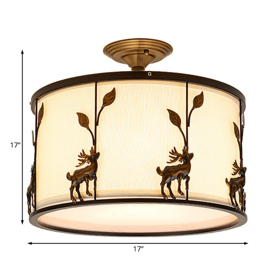 Country Black Deer Drum Ceiling Light With 3 - Lights For Living Room