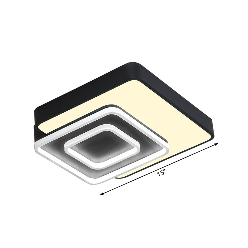 Contemporary Led Flush Mount Lighting Black Square Acrylic Fixture 15’/19’ Wide White/Warm Light