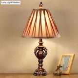 23/27 Vintage Fabric Table Lamp - Antique Brown Tone Conical Shape Living Room Nightstand Decor