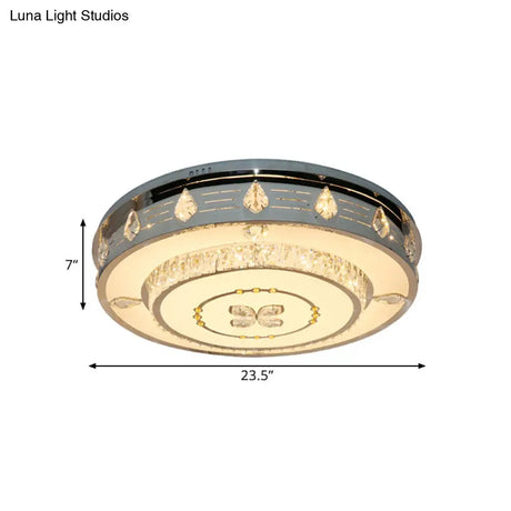 23.5’/31.5’ Led Round Flushmount Stainless-Steel Light Fixture With Clear Crystal Blocks -
