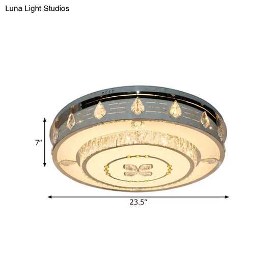 23.5/31.5 Led Round Flushmount Stainless-Steel Light Fixture With Clear Crystal Blocks -