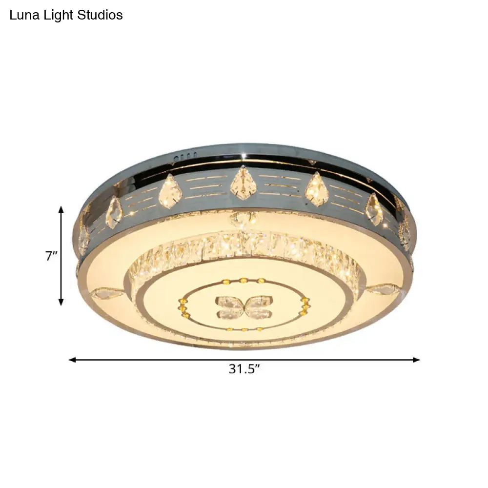 23.5/31.5 Led Round Flushmount Stainless-Steel Light Fixture With Clear Crystal Blocks -