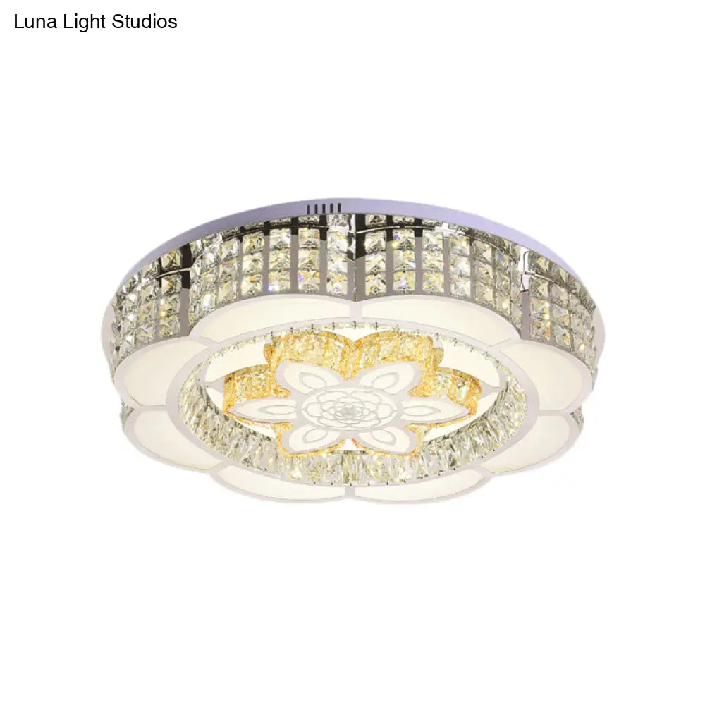 23.5’/31.5’ Wide Crystal Flush Light Led Ceiling Fixture - Simple Flower Design In Chrome Ideal