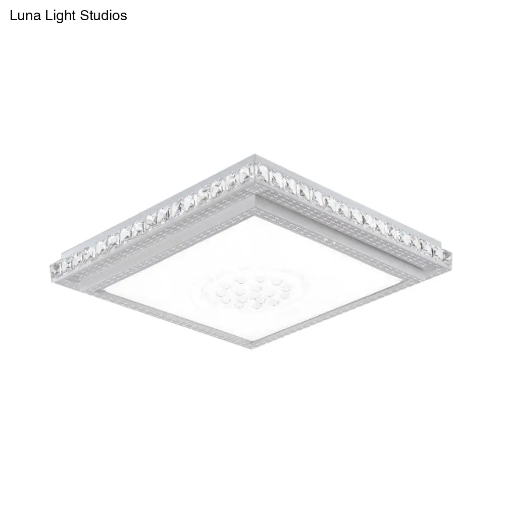 23.5-42.5’ Wide Led Ceiling Flush Mount Bedroom Lamp - White Light With Acrylic Shade & Crystal
