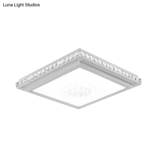 23.5-42.5’ Wide Led Ceiling Flush Mount Bedroom Lamp - White Light With Acrylic Shade & Crystal