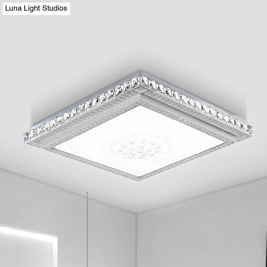 23.5-42.5’ Wide Led Ceiling Flush Mount Bedroom Lamp - White Light With Acrylic Shade & Crystal