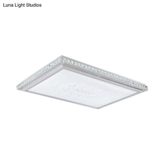 23.5-42.5 Wide Led Ceiling Flush Mount Bedroom Lamp - White Light With Acrylic Shade & Crystal