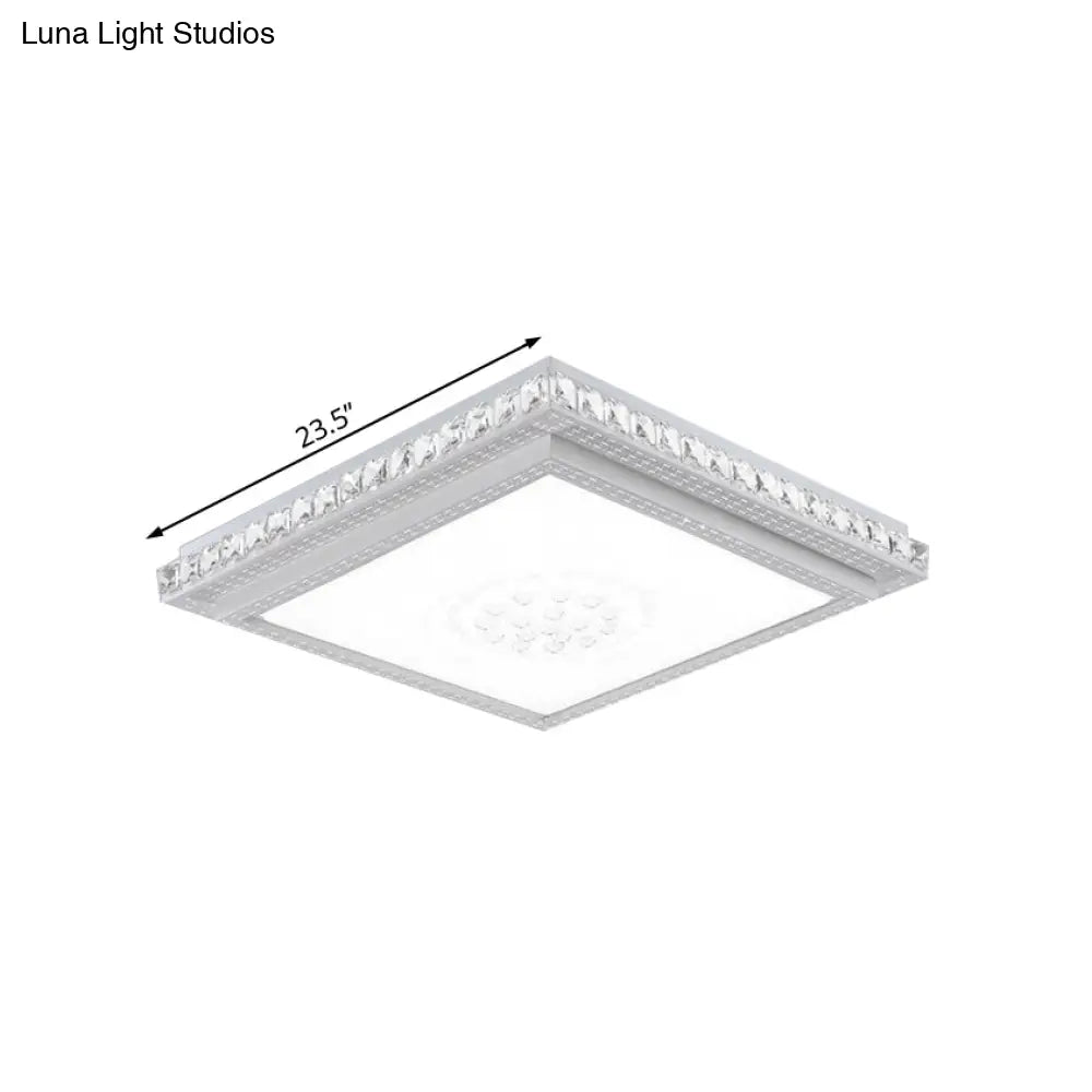 23.5-42.5 Wide Led Ceiling Flush Mount Bedroom Lamp - White Light With Acrylic Shade & Crystal