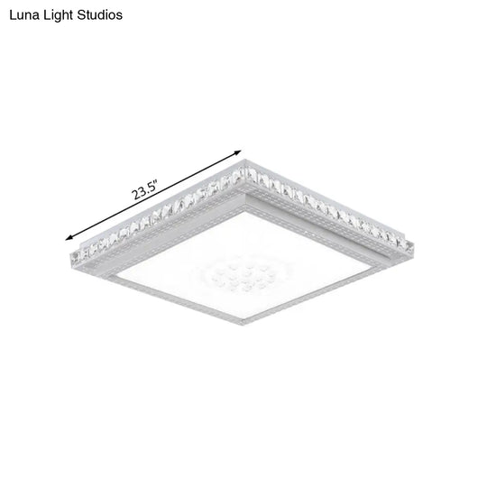 23.5-42.5 Wide Led Ceiling Flush Mount Bedroom Lamp - White Light With Acrylic Shade & Crystal