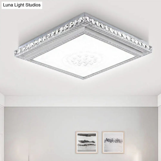 23.5-42.5 Wide Led Ceiling Flush Mount Bedroom Lamp - White Light With Acrylic Shade & Crystal