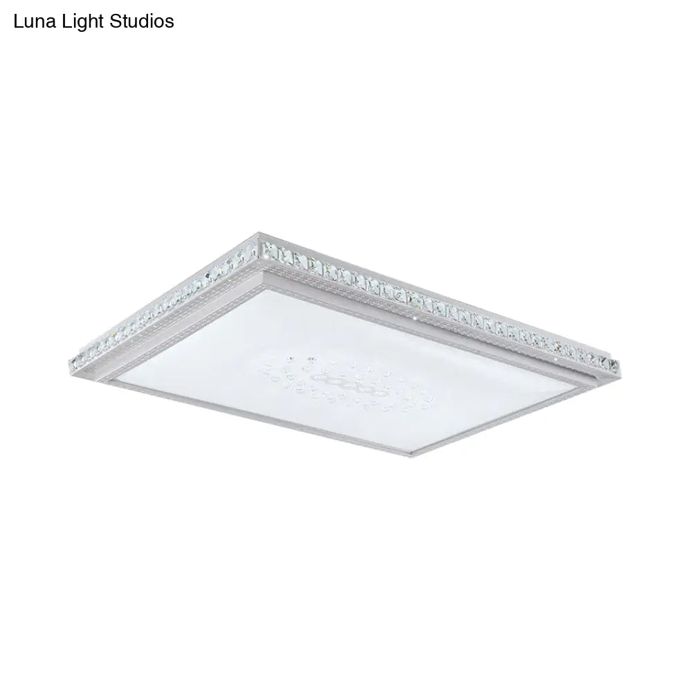 23.5-42.5’ Wide Led Ceiling Flush Mount Bedroom Lamp - White Light With Acrylic Shade & Crystal