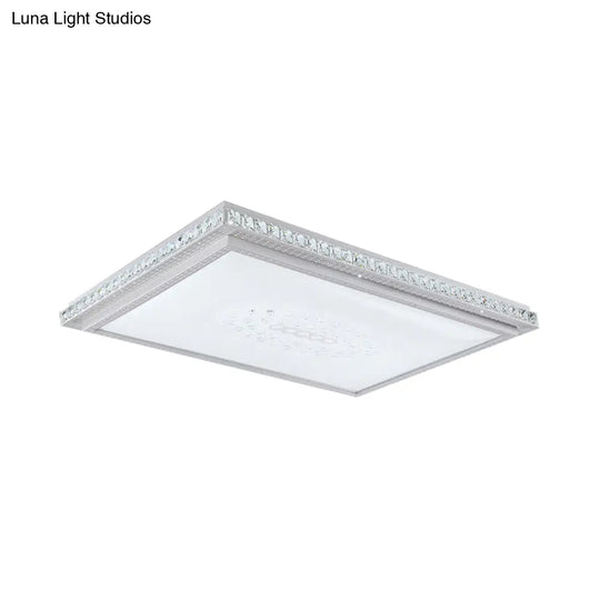 23.5-42.5’ Wide Led Ceiling Flush Mount Bedroom Lamp - White Light With Acrylic Shade & Crystal