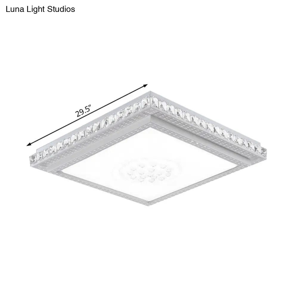 23.5-42.5 Wide Led Ceiling Flush Mount Bedroom Lamp - White Light With Acrylic Shade & Crystal