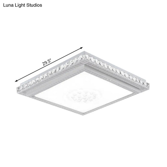 23.5-42.5 Wide Led Ceiling Flush Mount Bedroom Lamp - White Light With Acrylic Shade & Crystal